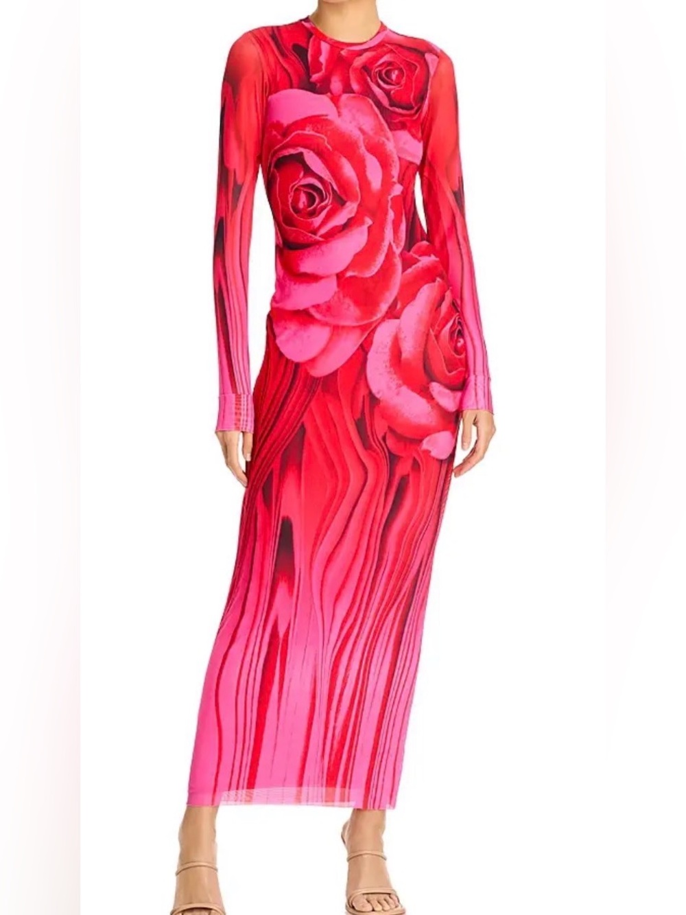 AFRM Didi Maxi Long Sleeve Dress in Organic Rose Print Red
